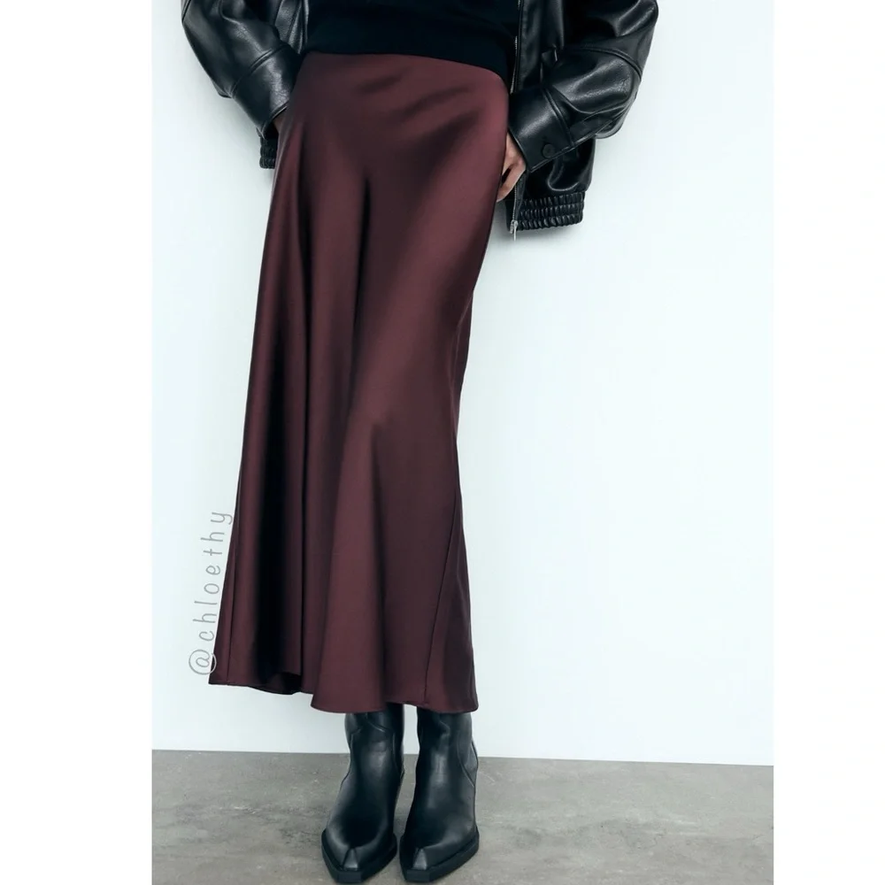Zara SATIN EFFECT MIDI SKIRT